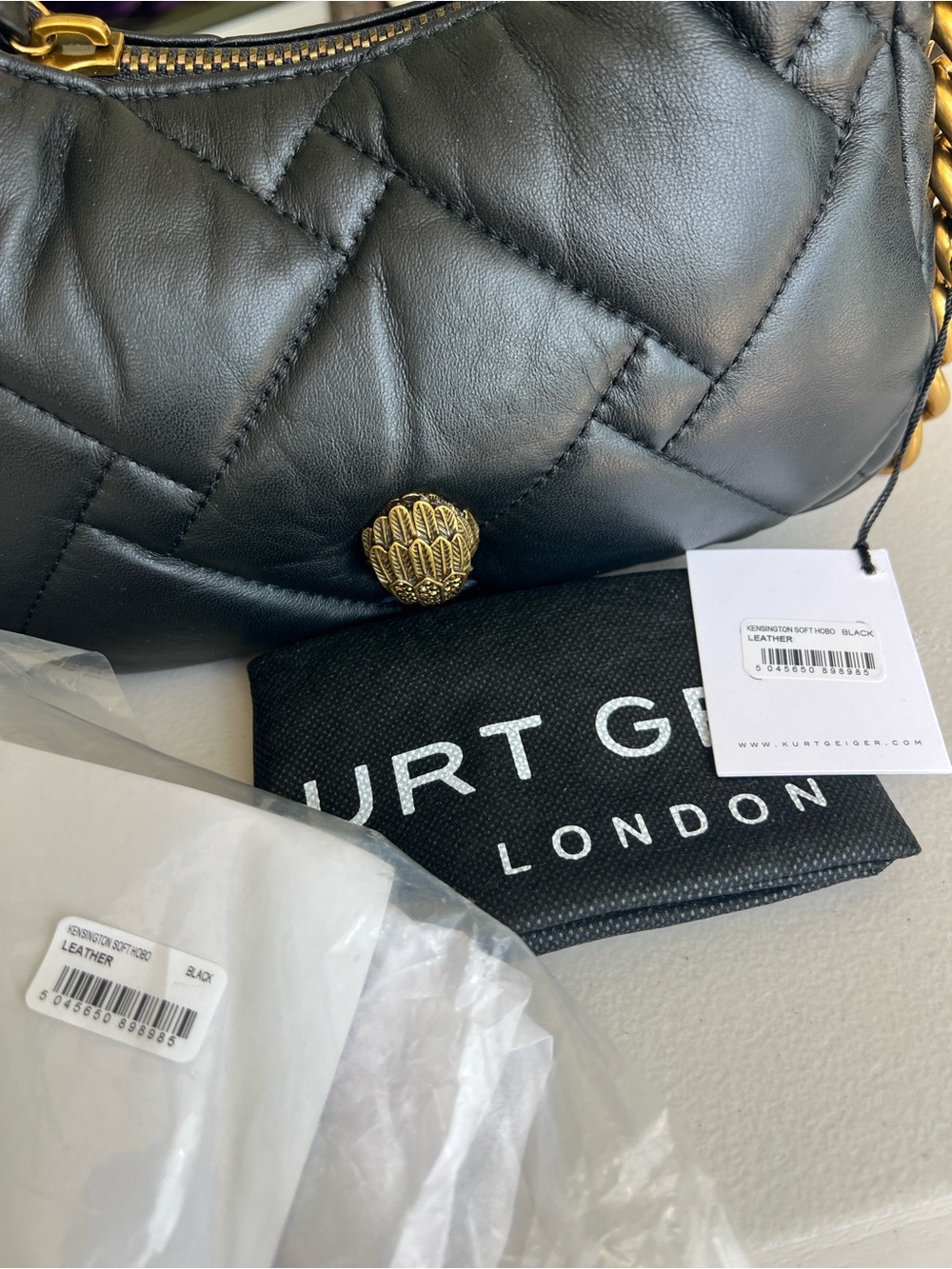 Kurt Geiger Kensington Small Quilted Hobo on Chain Black NWT - Picture 7 of 15
